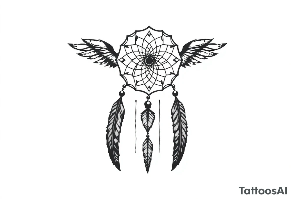 skinny dreamcatcher with feathers tattoo idea