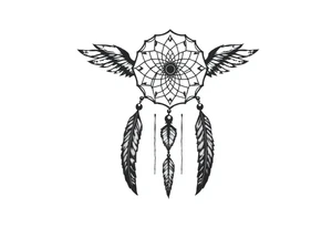 skinny dreamcatcher with feathers tattoo idea