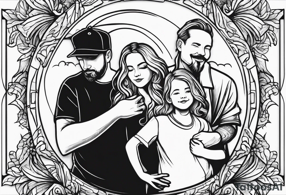family outline with mom dad son and dog tattoo idea