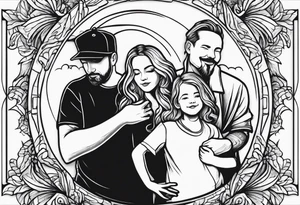 family outline with mom dad son and dog tattoo idea