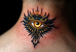 A black and gold Eye of Horus, glowing with ancient protection. tattoo idea