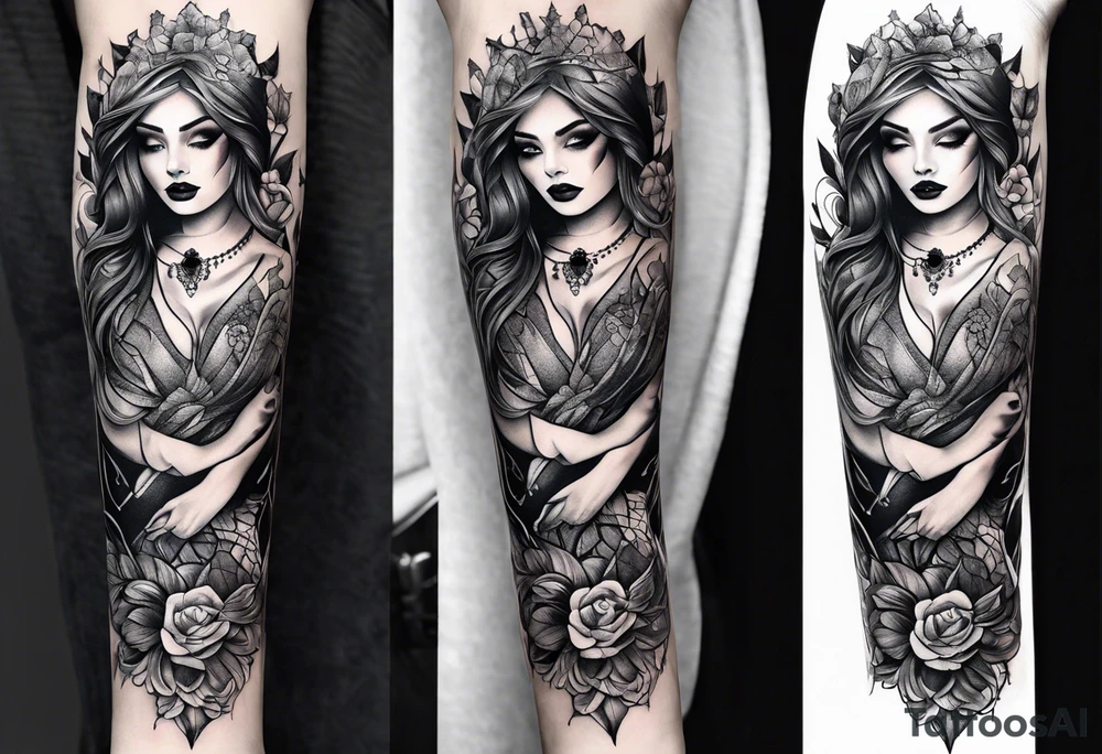 Gothic female style forearm tattoo idea
