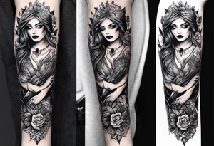 Gothic female style forearm tattoo idea