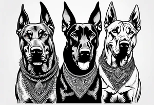3 very angry Dobermans with fangs tattoo idea