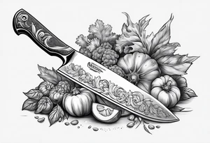 Chef knife with vegetables inside blade tattoo idea