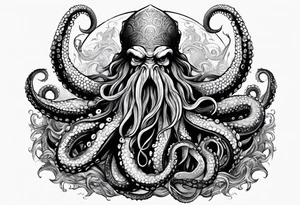Kraken octopus tentacles grabbing Poseidon thrusting trident into monster deep ocean stormy tattoo idea