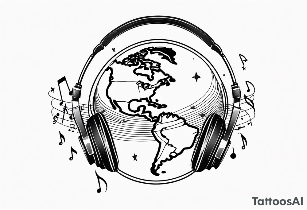 earth with music tattoo idea