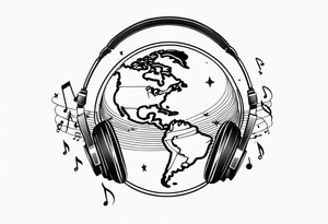 earth with music tattoo idea