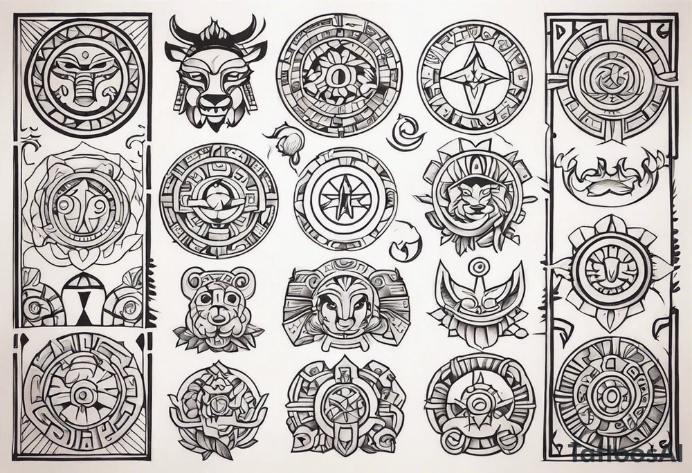 Mayan Zodiac symbols on knee cap tattoo idea