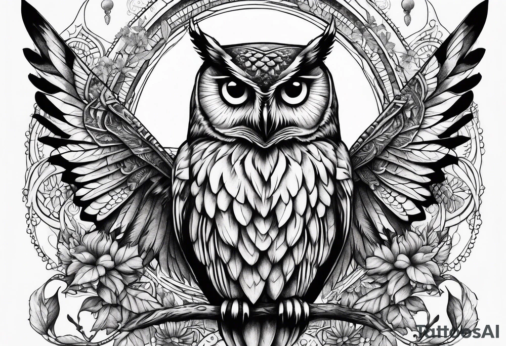 An owl with Dead head moth wings tattoo idea