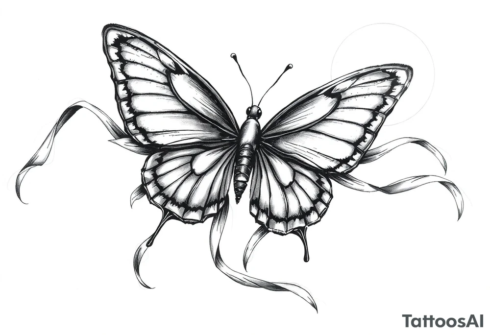 ethereal butterfly with flowing silk ribbons in moonlight tattoo idea