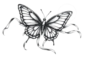 ethereal butterfly with flowing silk ribbons in moonlight tattoo idea