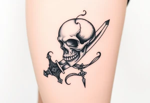 mystical skull coiled around an ancient dagger with jeweled hilt tattoo idea