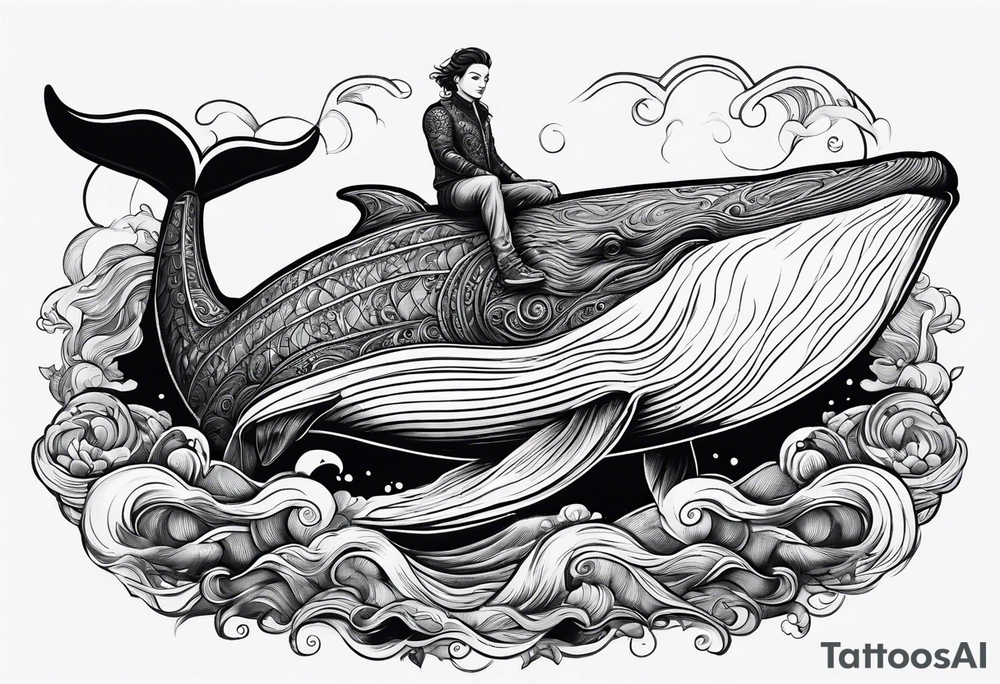 shynx cat riding a whale tattoo idea