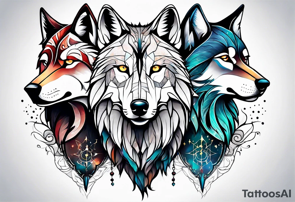 Constellation, two animal wolf tattoo idea