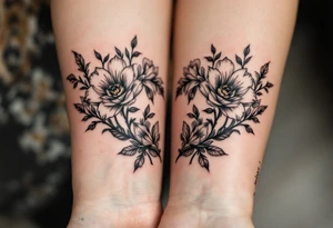 Matching flowery hearts in black ink, customized from each other’s actual prints. tattoo idea