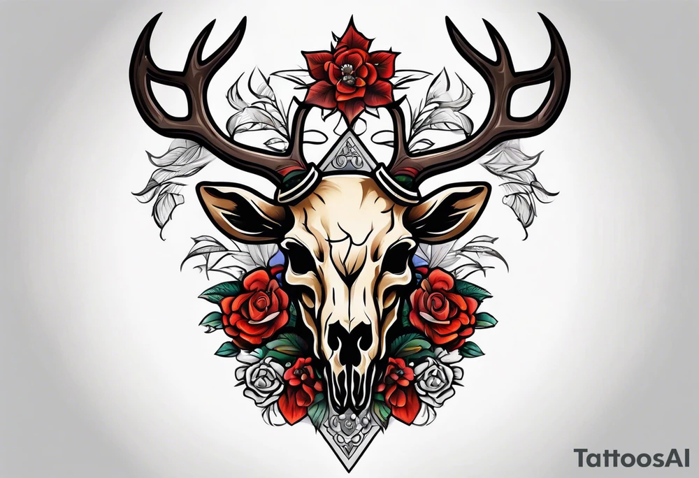 back tattoo of a front view reindeer  skull tattoo idea