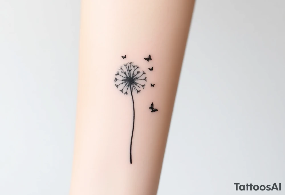 a dandelion and two (2) minimalistic butterflies flying around it (one smaller than the other tattoo idea