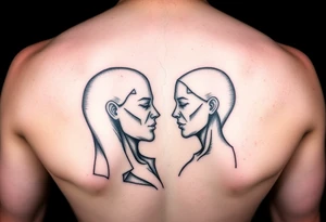 Two broken people merging into one representing wholeness and love tattoo idea