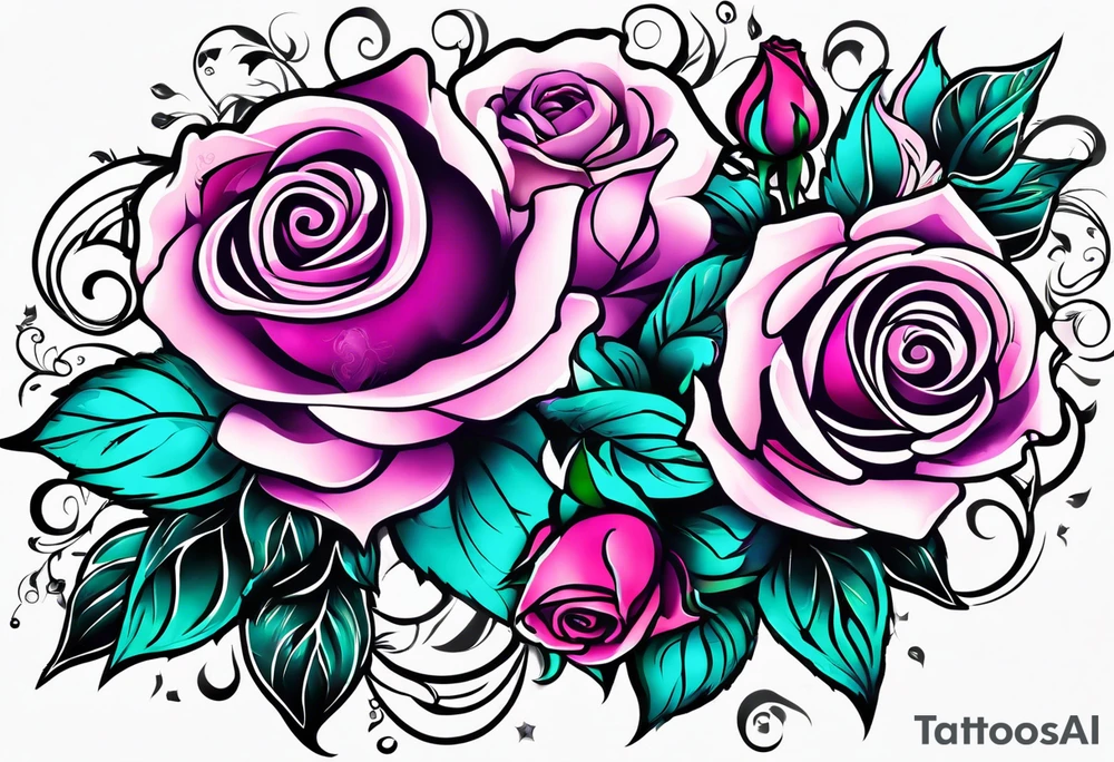 05/22/50 Dad 06/07/14, roses, teal, pink, purple tattoo idea