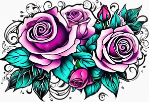 05/22/50 Dad 06/07/14, roses, teal, pink, purple tattoo idea