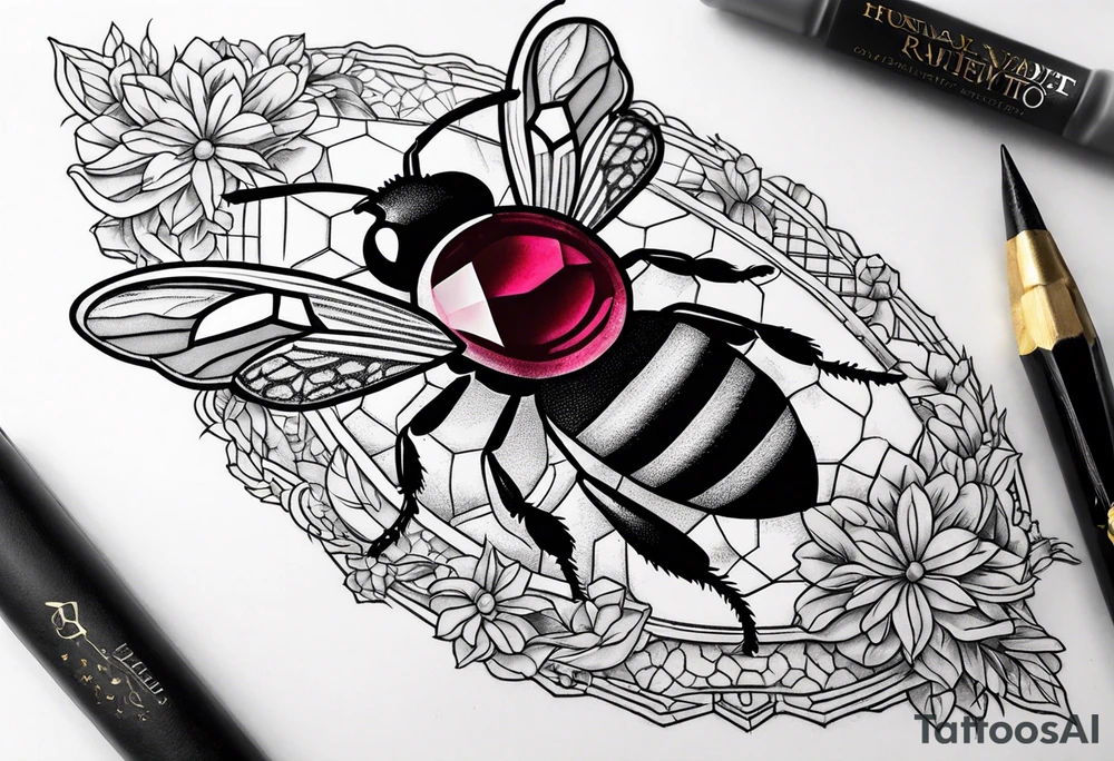 A forearm tattoo of a ruby gemstone and a honey bee tattoo idea A forearm tattoo of a ruby gemstone and a honey bee tattoo idea