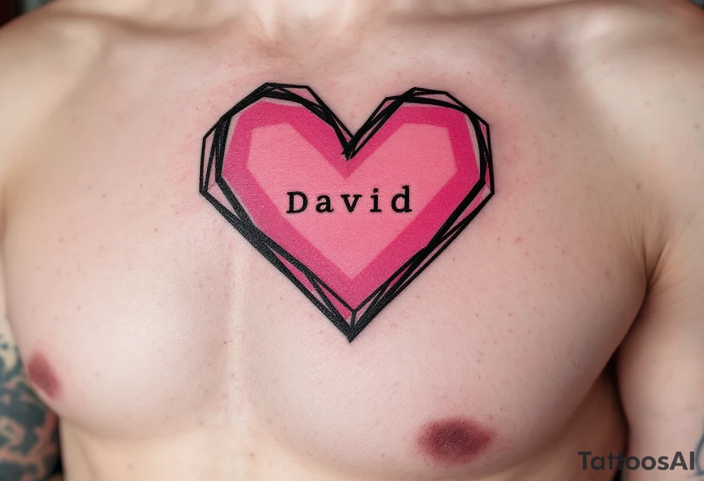 A simple black-outline heart with shaded pink filling and David in neat block letters. tattoo idea