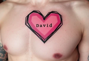 A simple black-outline heart with shaded pink filling and David in neat block letters. tattoo idea