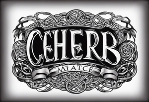 "Cheers Mate" text black and grey ink armband +Celtic +grey Cancer Ribbon tattoo idea