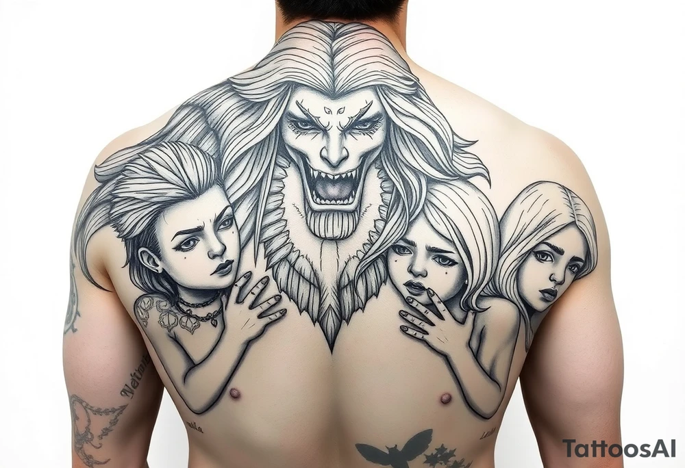 Powerful mother protecting her children with Names are Elliot,Chukya, and Lailah. Something showing motherhood tattoo idea