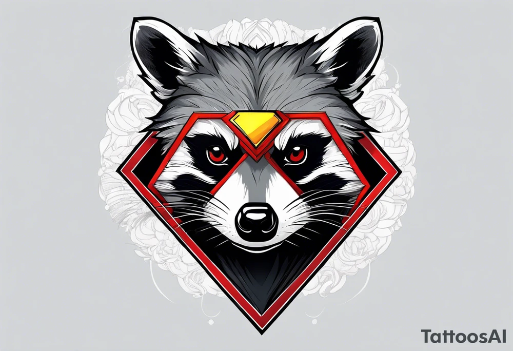 raccoon wearing a Superman hoodie tattoo idea