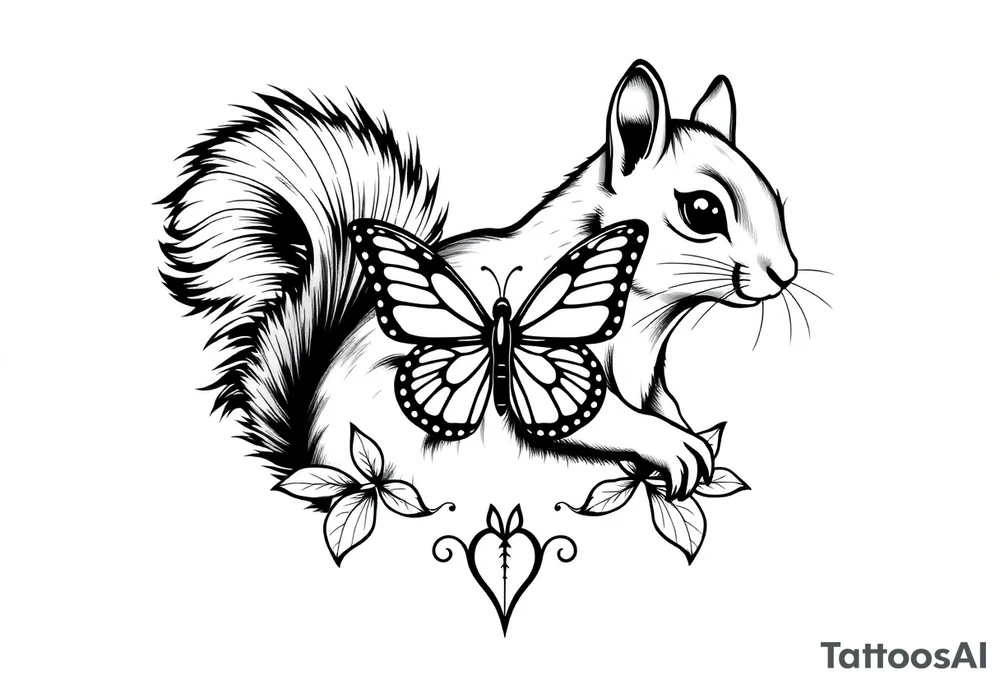 A Squirrel with a butterfly in hands tattoo idea