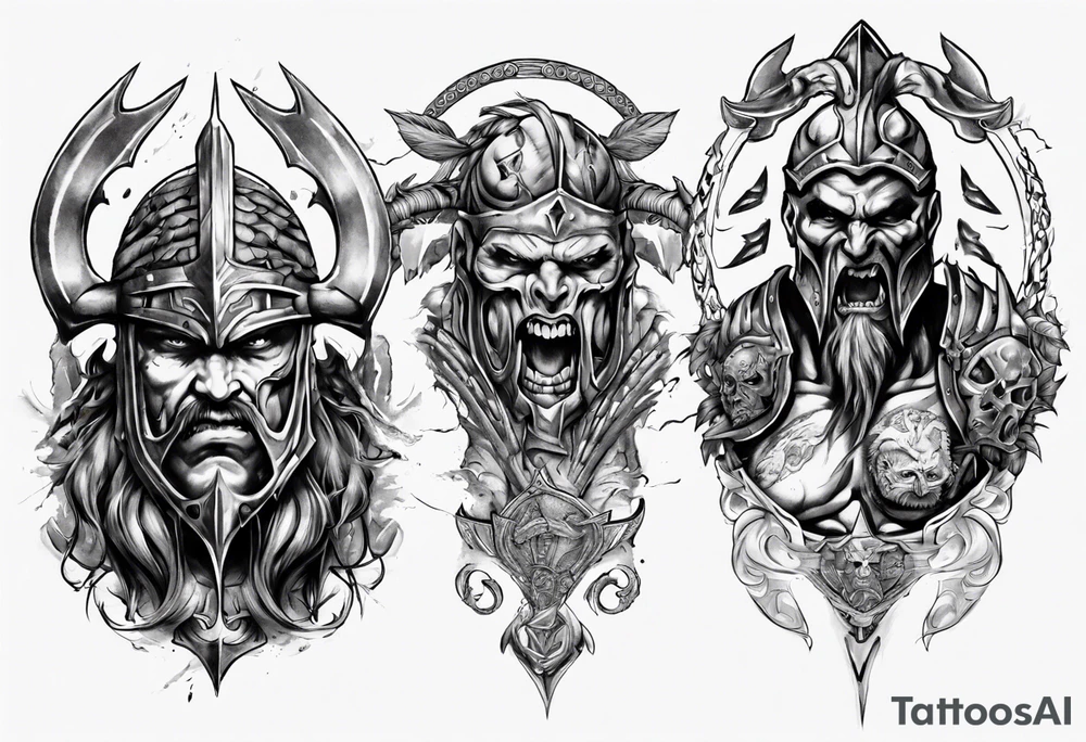 ocean gods gladiator war aggressive tattoo idea