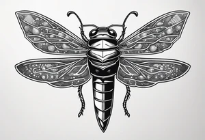 Cicada stippled and shaded with a sword behind it tattoo idea