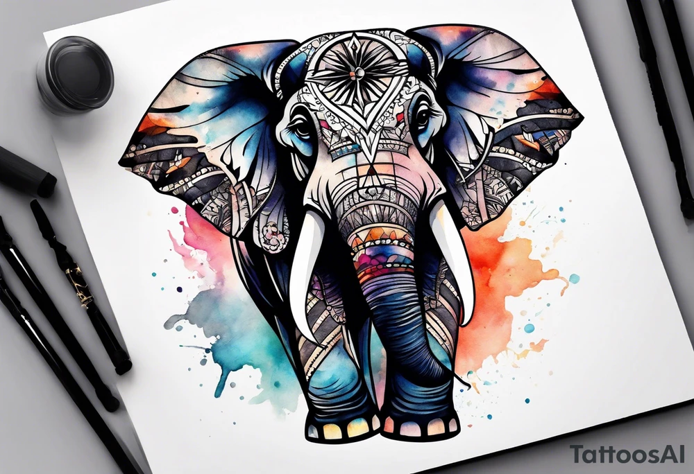 Feminine compass, elephant holding it tattoo idea