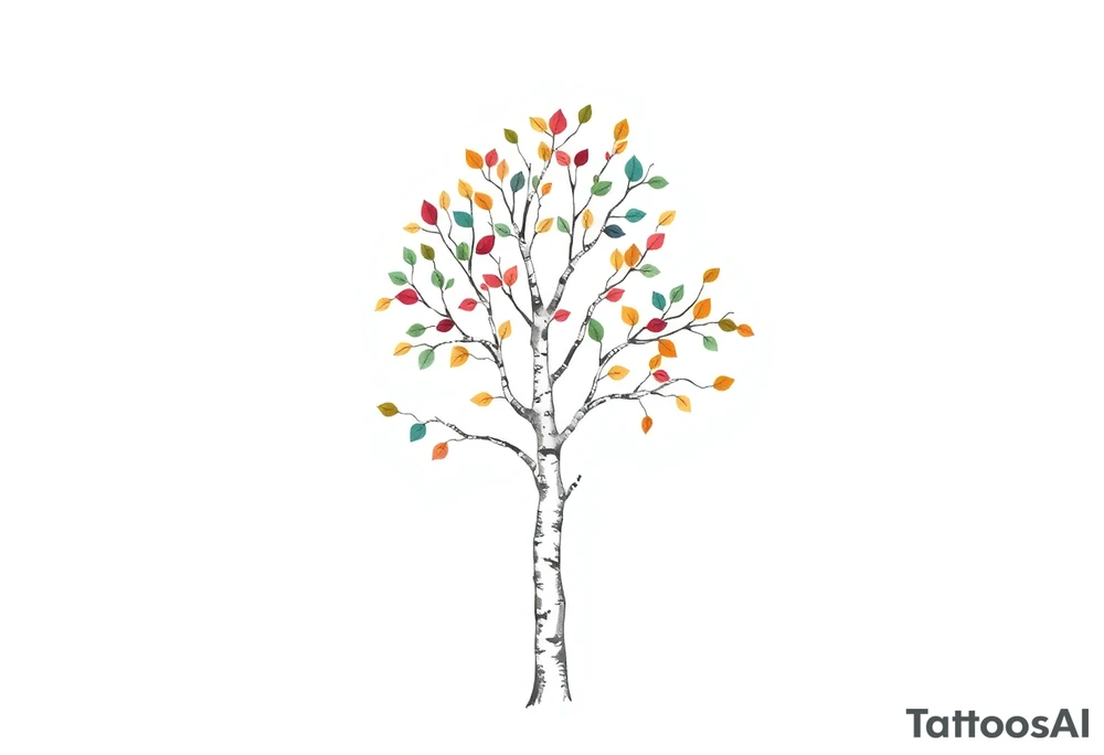 birch tree with coloured leaves tattoo idea
