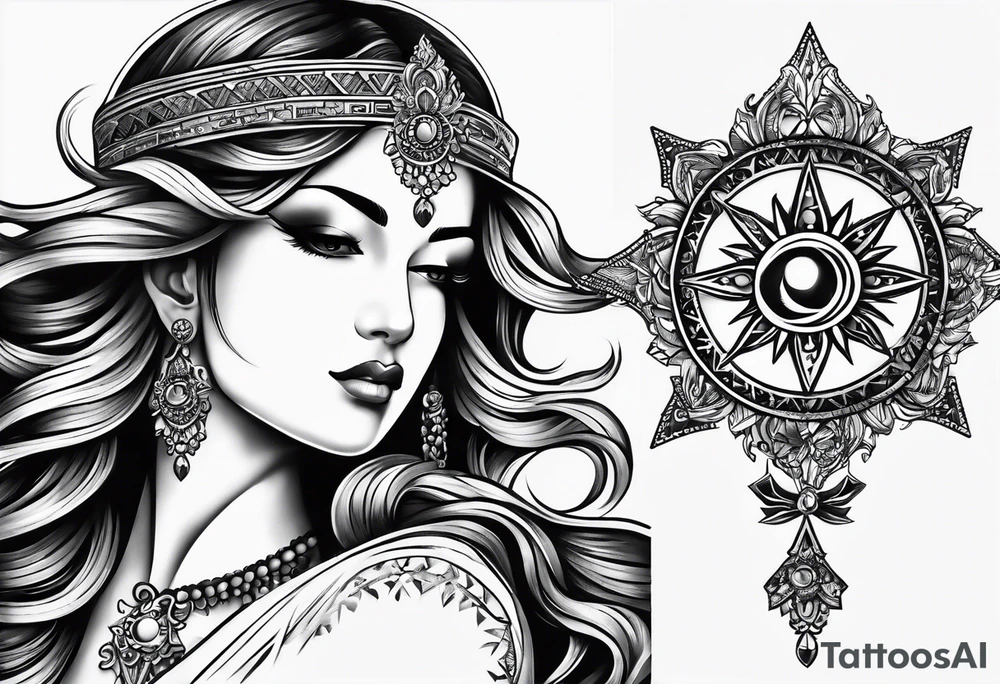 strength, small, sun cross ,  elegant, 
 vishap tattoo idea