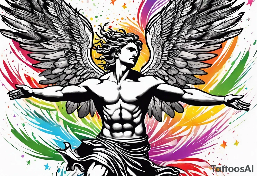 icarus greek design falling into an rainbow tattoo idea