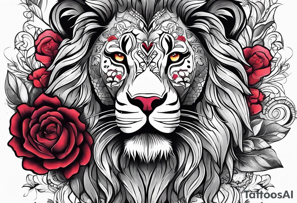 Lion, sugar skull,  flower, people shadow tattoo idea
