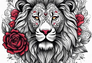Lion, sugar skull,  flower, people shadow tattoo idea