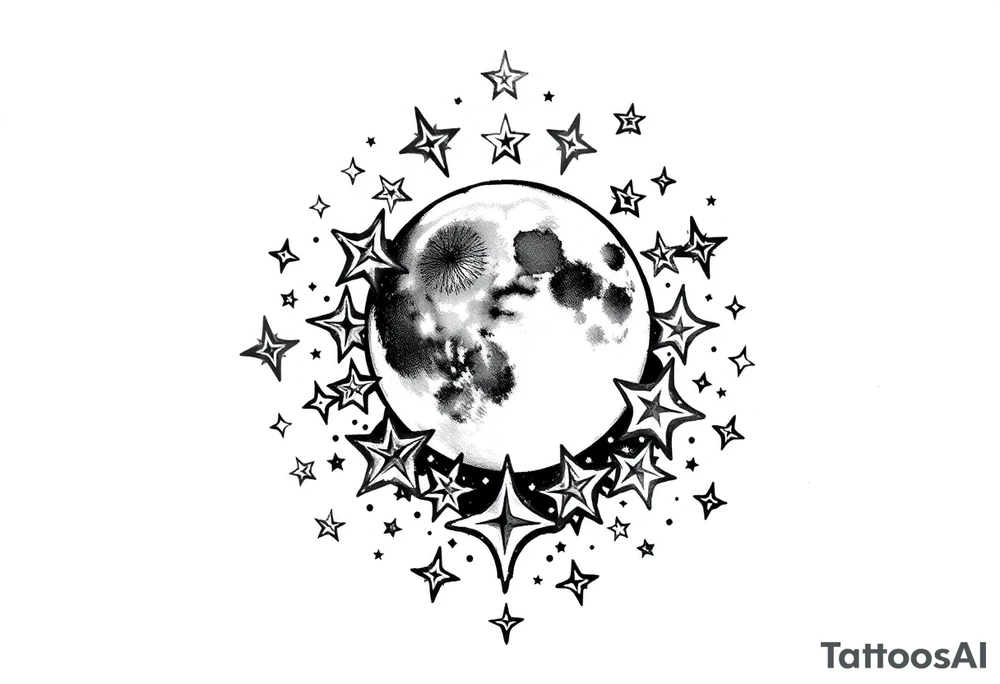 1x10^23 surrounded by cascade of stars and moon tattoo idea