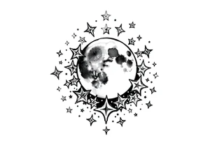 1x10^23 surrounded by cascade of stars and moon tattoo idea