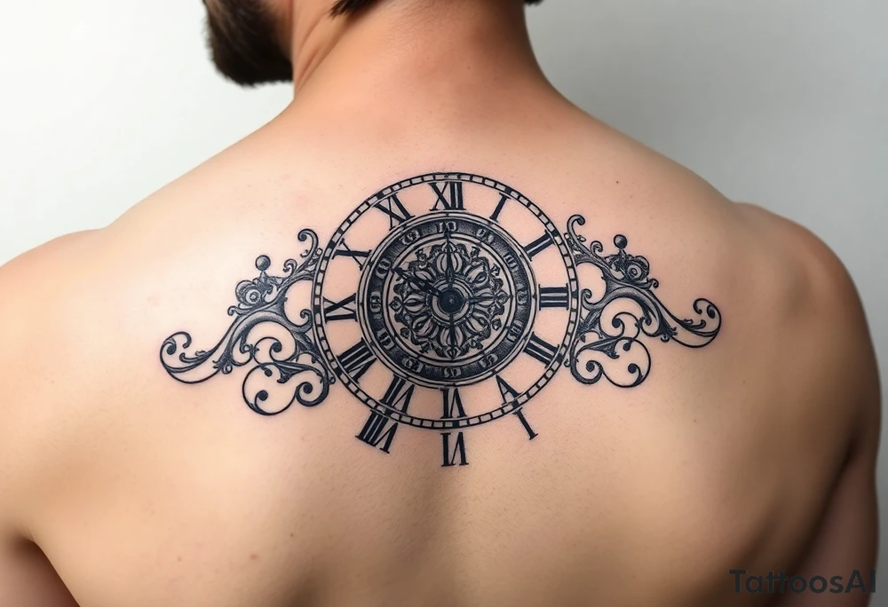 vintage roman numerals within ornate clockwork mechanism tattoo idea