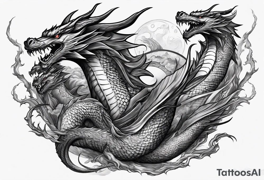 Family of five flying dragons tattoo idea