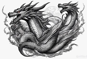 Family of five flying dragons tattoo idea