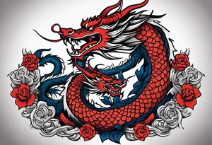 Asian dragon coiling around an anchor with the Korean flag in the background tattoo idea