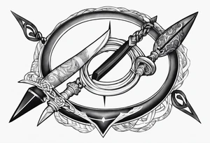 A kunai from Naruto with two bells around the ring tattoo idea
