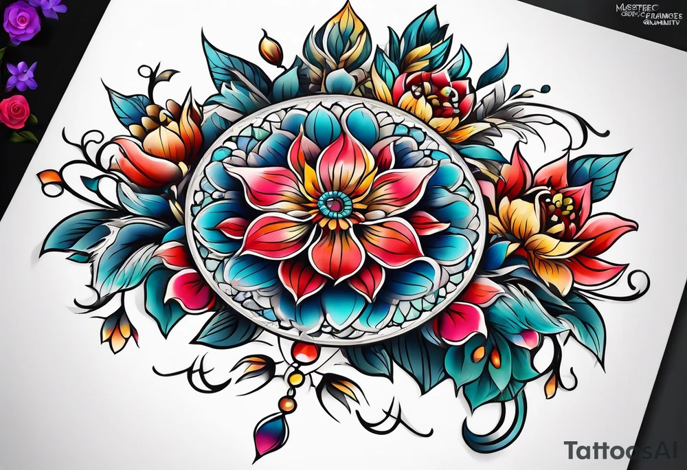 ornaments of flowers tattoo idea
