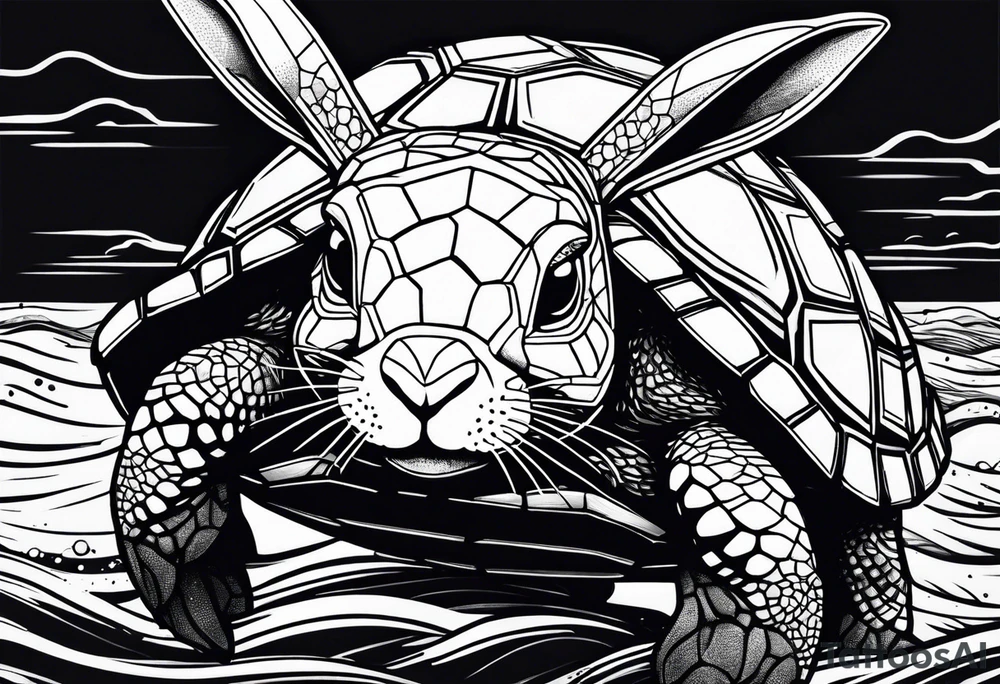 Bunny riding on a sea turtle tattoo idea