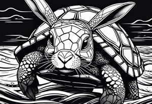 Bunny riding on a sea turtle tattoo idea